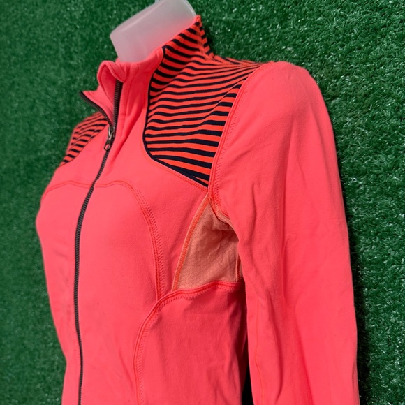 Lululemon Forme Classic Stripe Light Flare Inkwell Neon Orange Athletic Jacket 4 - Picture 3 of 9